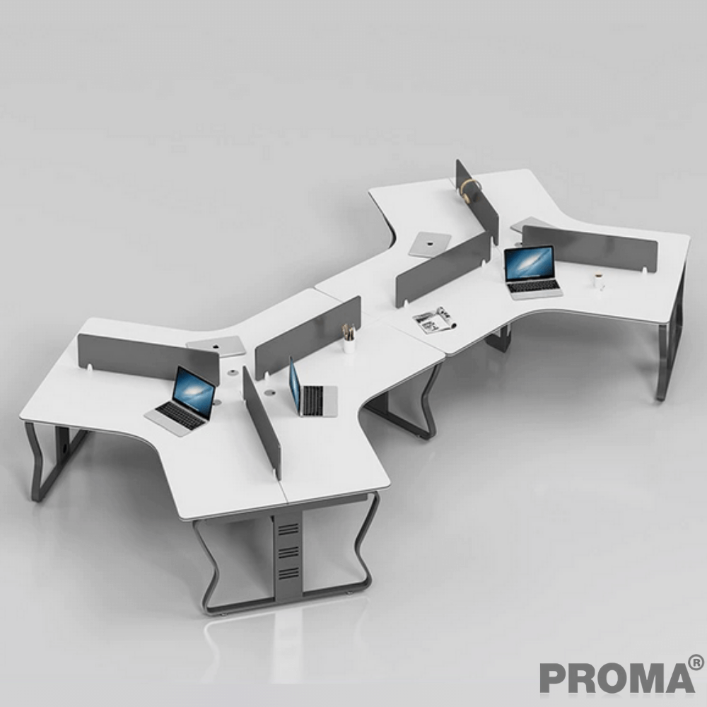 [Pre-order] โต๊ะทำงาน Proma-POD-05 สีขาว/ดำ แบบ 6 ที่นั่ง (ไม่มีตู้เอกสาร)